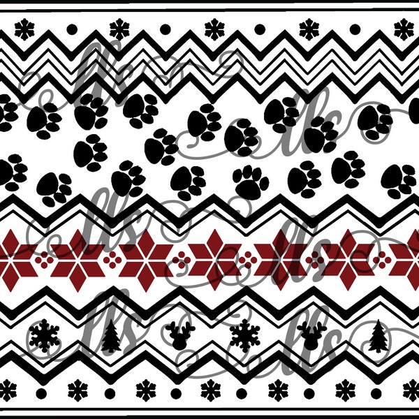 Nordic Sweater Winter Sweater Christmas design with Fair Isle Paw Prints  pattern  SVG/waterslide/sublimation - png, pdf Cut File
