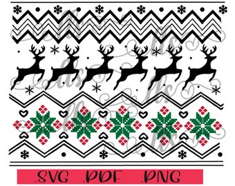 Nordic Sweater Winter Christmas design with Fair Isle Leopard, deer, snowflake pattern  SVG/waterslide/sublimation - png, pdf Cut File