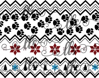 Nordic Sweater Winter Christmas sweater design with Fair Isle Paw Prints pattern  SVG/waterslide/sublimation - png, pdf Cut File