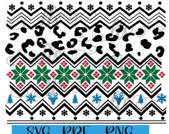 Nordic Sweater  Winter Christmas design with Fair Isle Leopard, snowflake pattern  SVG/waterslide/sublimation - png, pdf Cut File