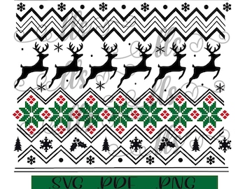 Nordic Sweater Winter Christmas design with Fair Isle Leopard, deer, snowflake pattern  SVG/waterslide/sublimation - png, pdf Cut File