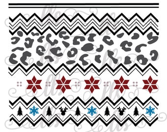 Nordic Sweater Winter Christmas design with Fair Isle Leopard, snowflake pattern  SVG/waterslide/sublimation - png, pdf Cut File