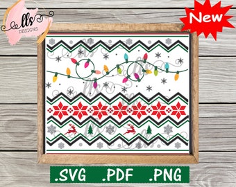 Nordic Sweater Winter Christmas Lights with Fair Isle pattern  SVG/waterslide/sublimation - png, pdf Cut File