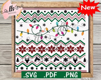 Nordic Sweater Winter Christmas Lights with Fair Isle pattern  SVG/waterslide/sublimation - png, pdf Cut File