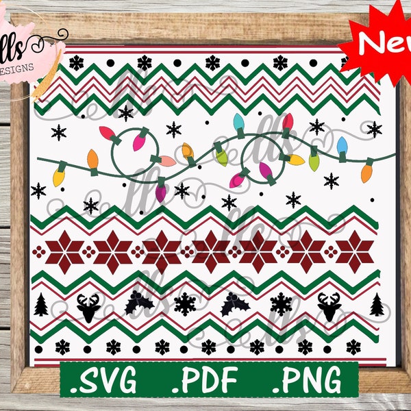 Nordic Sweater Winter Christmas Lights with Fair Isle pattern  SVG/waterslide/sublimation - png, pdf Cut File