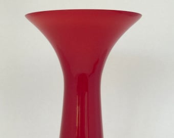 Red and White Cased Flared Glass Vase in Murano Style
