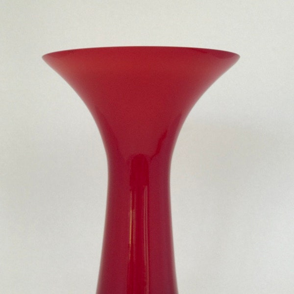 Red and White Cased Flared Glass Vase in Murano Style