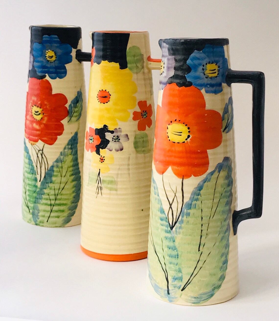 Dane Art Deco Pottery Tall Jugs with Hand Painted Abstract Etsy