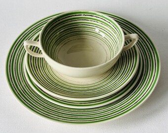 1930s Susie Cooper Crayon Green and Black |  Plate Quartet