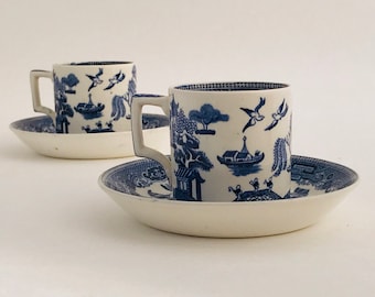 Pair of Wedgwood Willow Pattern | Coffee Cans and Saucers 1930