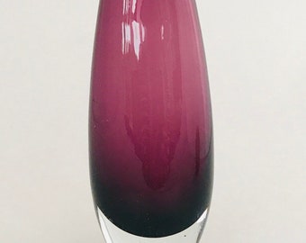 Deep Amethyst 6" tall mid century torpedo Swedish glass vase