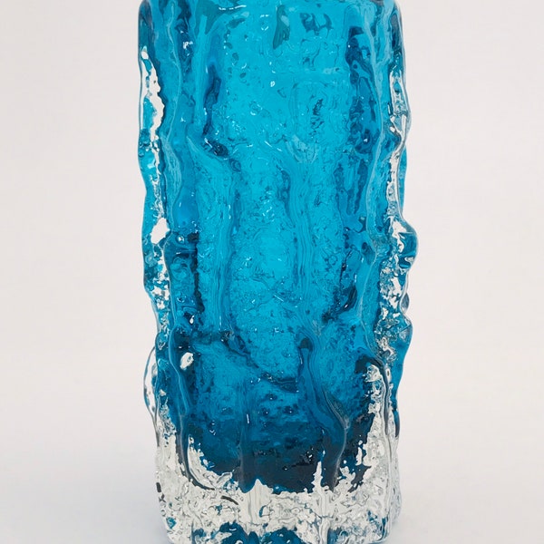 Whitefriars Geoffrey Baxter Bark Texture Cylinder Vase | No 9689 | Teal Kingfisher Blue 6”