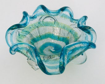 Large Murano 1960s Freeform Ashtray Bowl with Aventurine Silver Inclusions