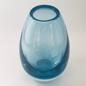 Large Scandinavian Sky Blue and Clear heavy ovoid glass vase
