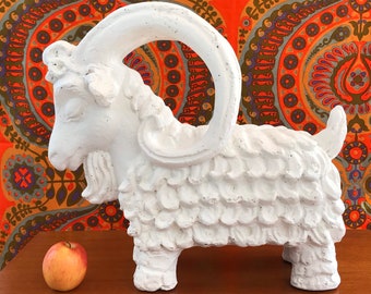 1961 Austin Productions Terracotta Whitewashed Pottery Billy Goat Sculpture