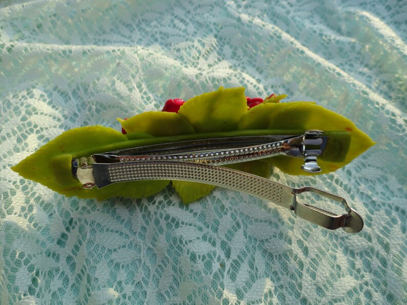 Jewelry Hair accessory Delicate flowers.Red roses. Polymer clay Automatic hairpin