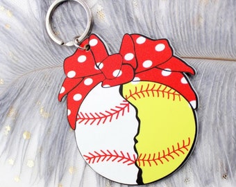 Softball Keychain, Baseball Keychain, Mom of both keychain, Mom Sports Keychain, Mom Gift, Mothers Day Gift, Mom, Mama, Mommy