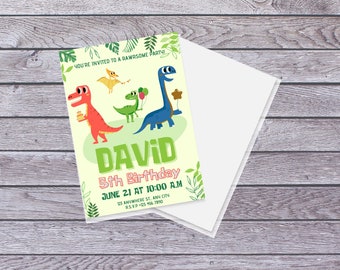 Dino-Mite uitnodiging voor verjaardagsfeestje: brullen in avontuur, bewerkbaar, afdrukbaar, gepersonaliseerd