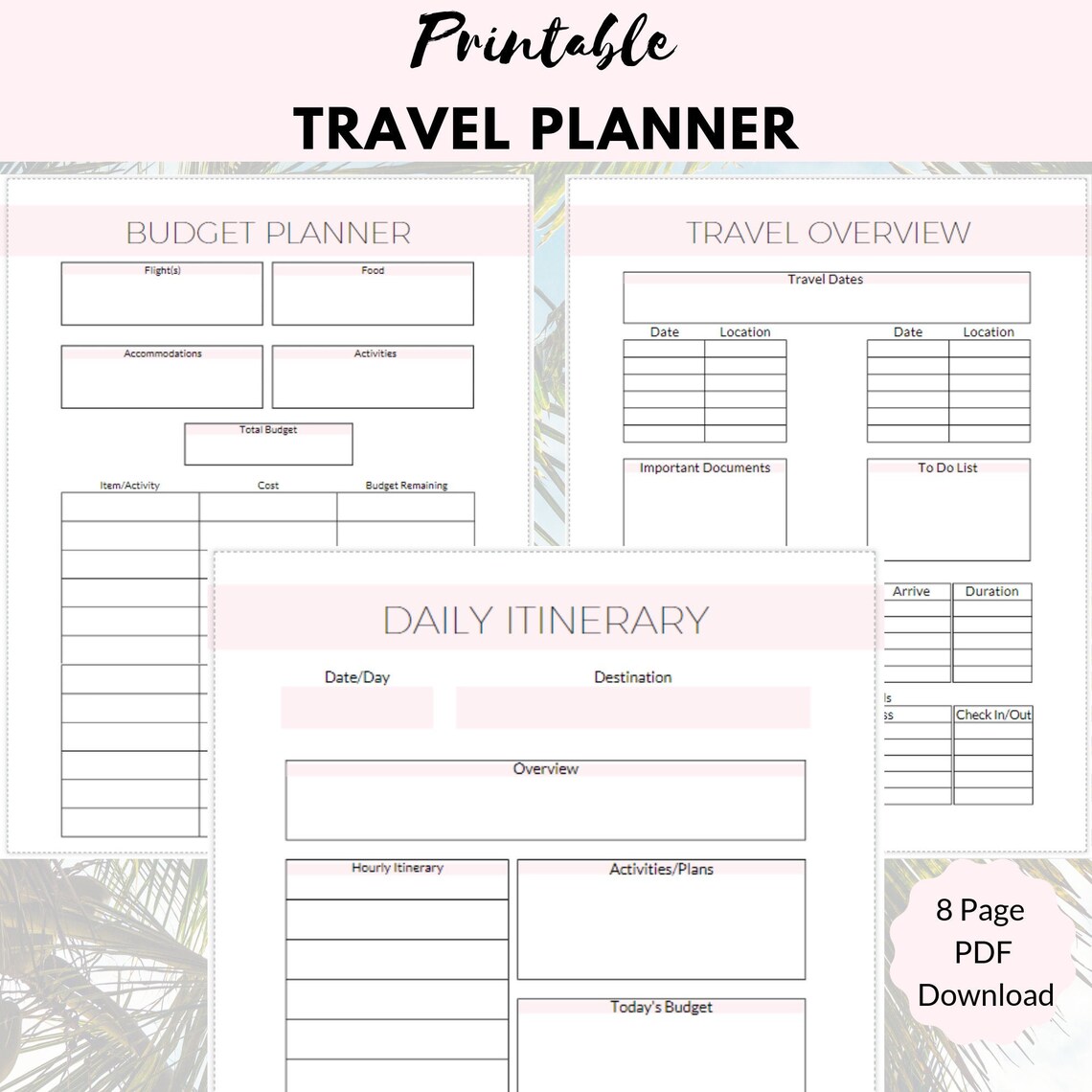 Travel Planner, Vacation Planner, Budget Travel Planning, Printable Travel Planner, & Trip