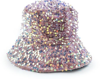 Natalie Mills Gemma Sequin Designer Style Bucket hat in Pink