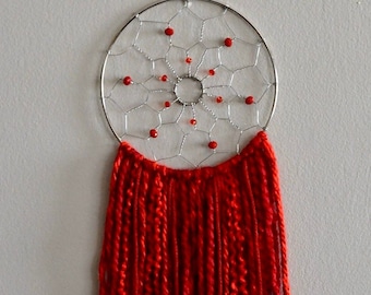Small Red Handmade Dreamcatcher, wall hanging, wall decor