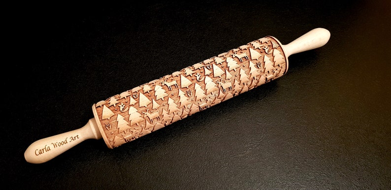 FOREST Christmas Wild Ornament Sweet Natural Nice Cookies Santa Gift Birthday Present Laser Engraved Rolling Pin Large Holiday Embossing
