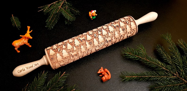 FOREST Christmas Wild Ornament Sweet Natural Nice Cookies Santa Gift Birthday Present Laser Engraved Rolling Pin Large Holiday Embossing