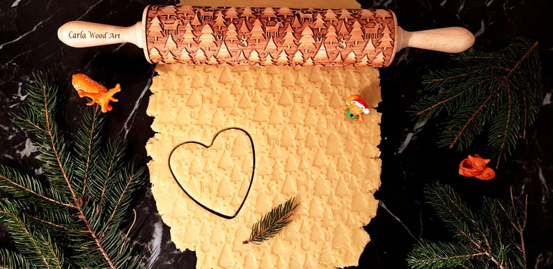 FOREST Christmas Wild Ornament Sweet Natural Nice Cookies Santa Gift Birthday Present Laser Engraved Rolling Pin Large Holiday Embossing