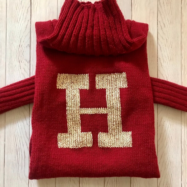 Weasley Inspired Sweater for Dogs, Hogwarts Sweater, Personalization Dog Sweater With Golden Letter, Knitted Dog Jumper, Custom Dog Sweater