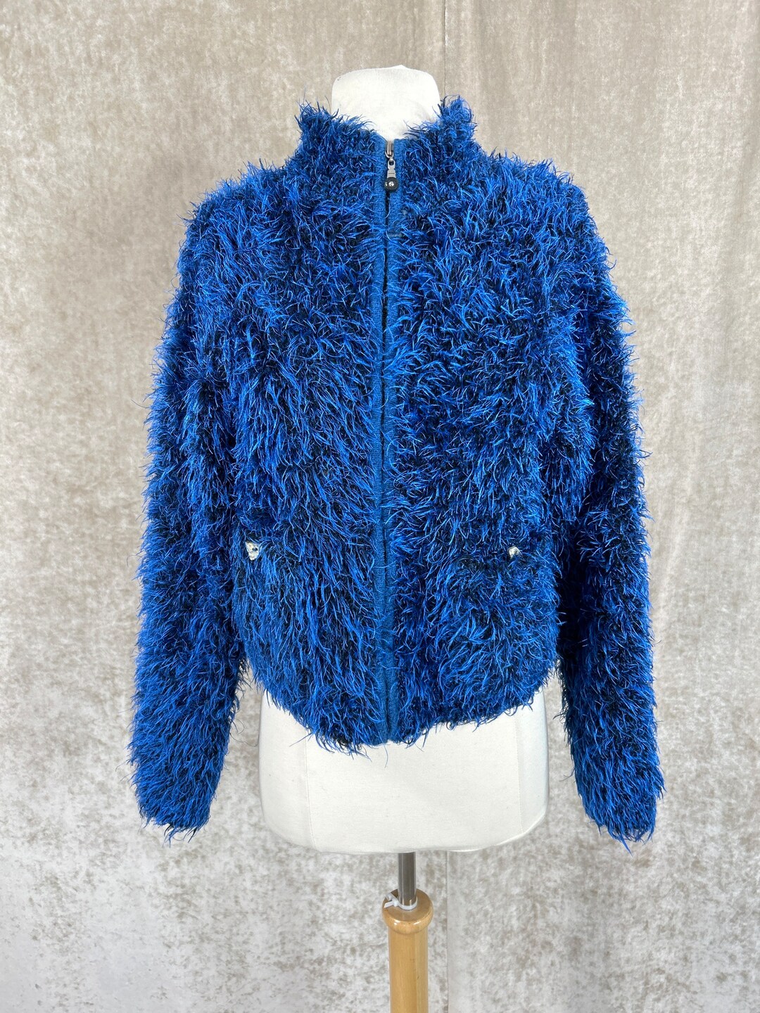 Vintage Jamie Sadock Blue Muppet Shaggy Sweater Cropped Jacket Etsy