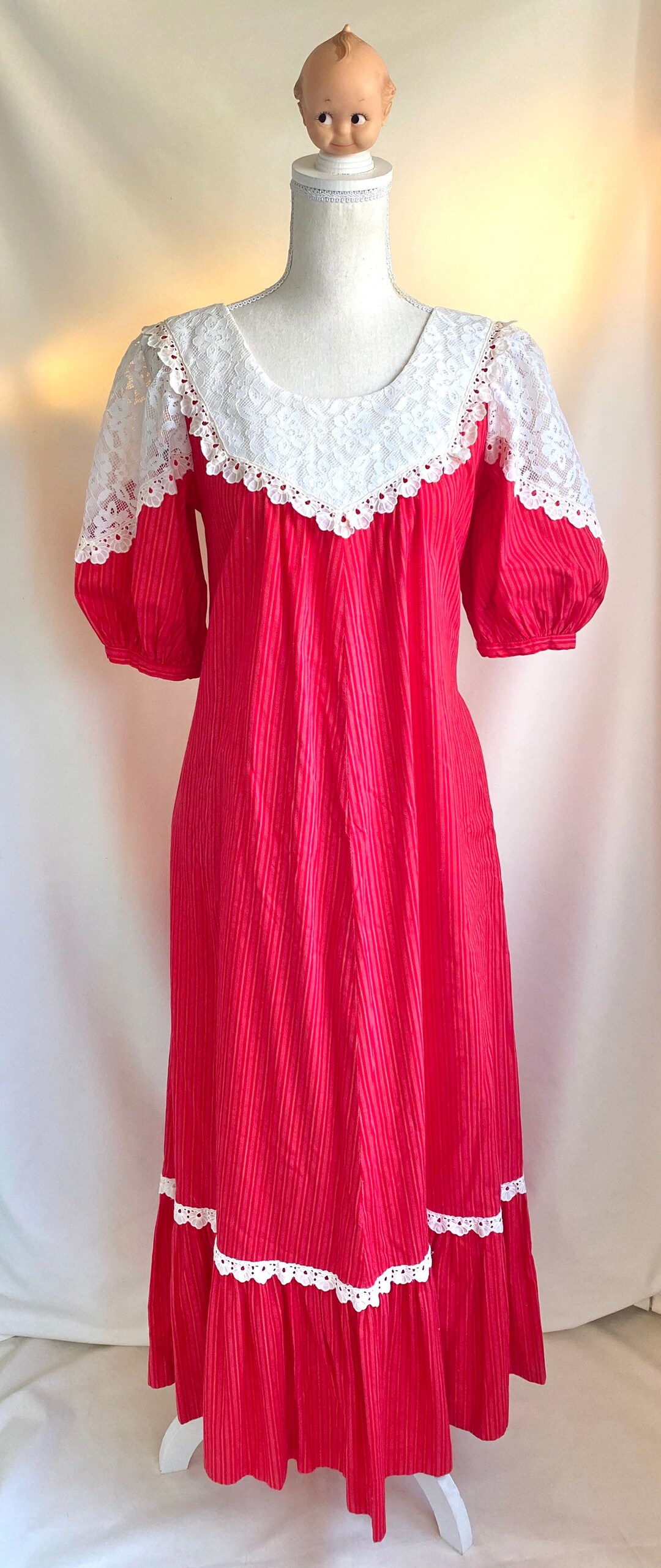 Vtg Cotton Hilda Hawaii Muumuu Maxi Dress With Lace Collar and Etsy