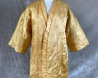 Vintage gold Satin Quilted Kimono Coat by Rhapsody Glazier Sz M-L