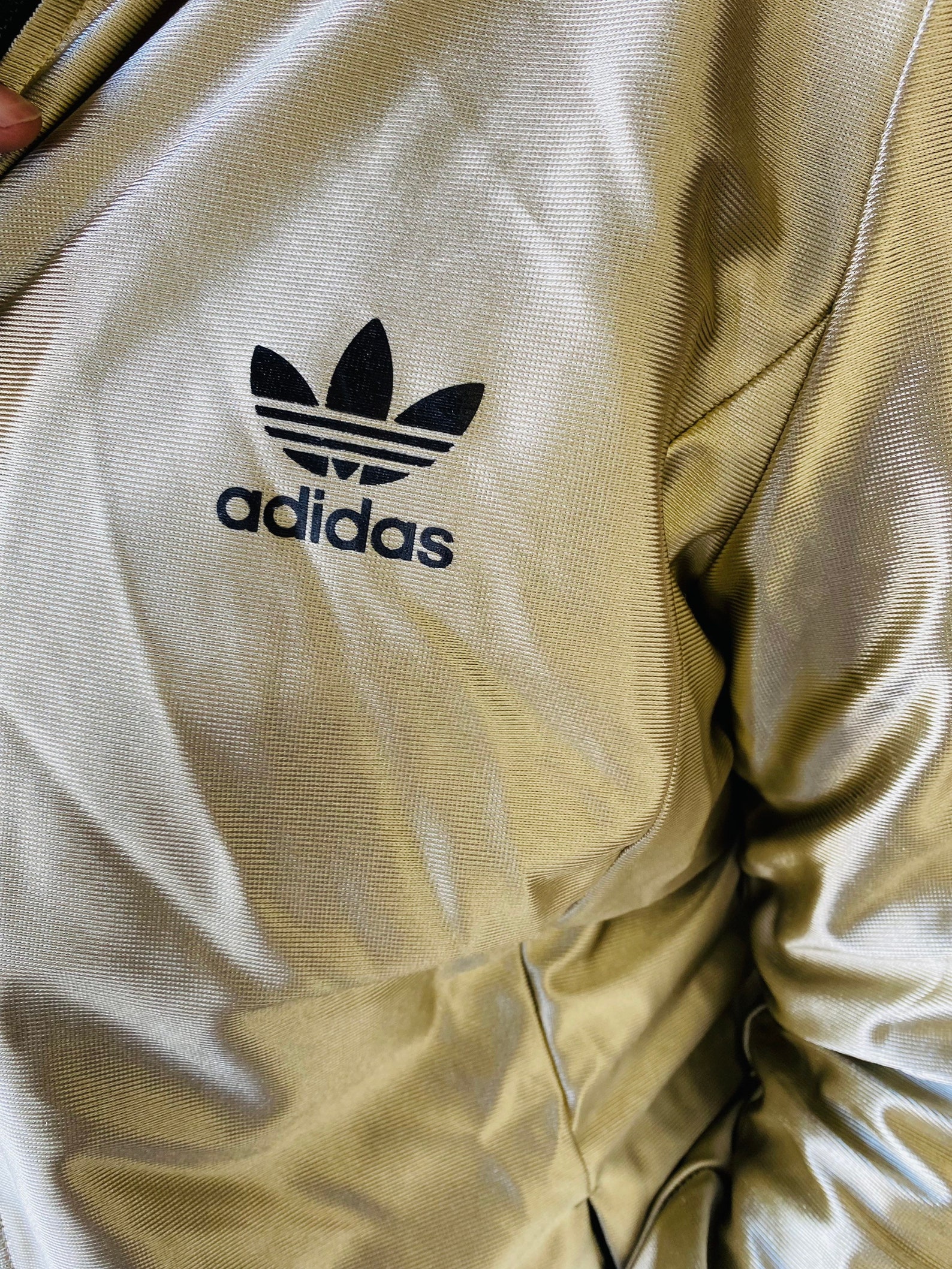 White Gold Classic Adidas Track Jacket con bolsillos. Sz ML Etsy