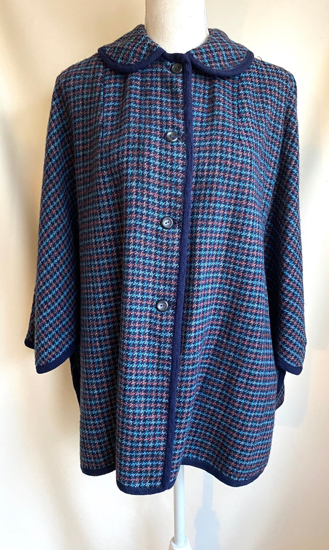 Vtg 50s wool Jacket Poncho with soft interior lining. Buttons | Etsy