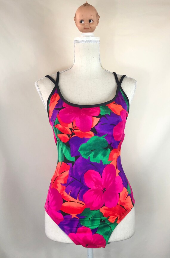 Vintage 80’s Basic Editions Neon Floral One Piece
