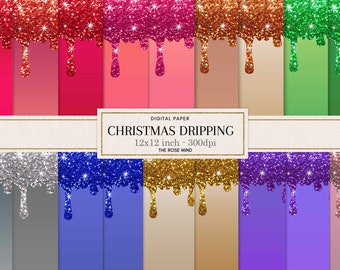 Dripping digital paper, Christmas Dripping, Christmas digital paper, Christmas glitter drip, Christmas papers, Christmas digital paper