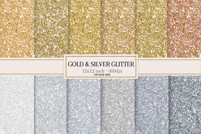 Gold & Silver Glitter Digital Paper Gold Glitter Silver | Etsy