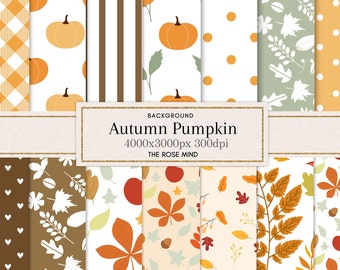 Autumn pumpkin digital paper, Autumn printable, Autumn download fast, autumn seamless pattern, autumn papers