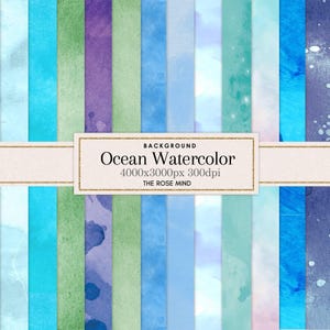 Ocean watercolor digital paper, digital paper watercolor, blue watercolor