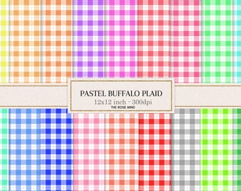 Pastel Buffalo Plaid Digital Paper, pastel buffalo plaid, pastel digital paper, papers printable pastel, pastel wallpaper buffalo plaid