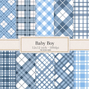 Baby Boy, Buffalo plaid blue, baby shower Boy, Buffalo plaid blue, baby shower, buffalo plaid, printable blue, digital paper blue, baby boy