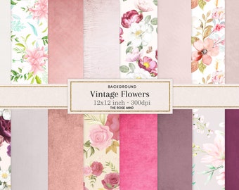 Vintage flower digital Paper, Vintage Scrapbook Paper, Vintage Textures, Vintage Background, download fast