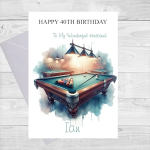 Personalised Pool Table Birthday Card, Husband, Son, Brother, Friend 40th,50th,60th,70th
