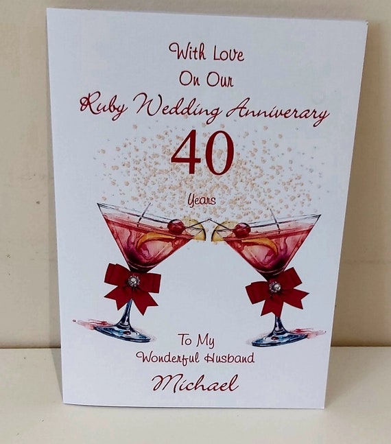 thumbnail image 2 of Personalised Handmade Ruby 40th Wedding Anniversary Card - Custom Names & Date 2 of 5