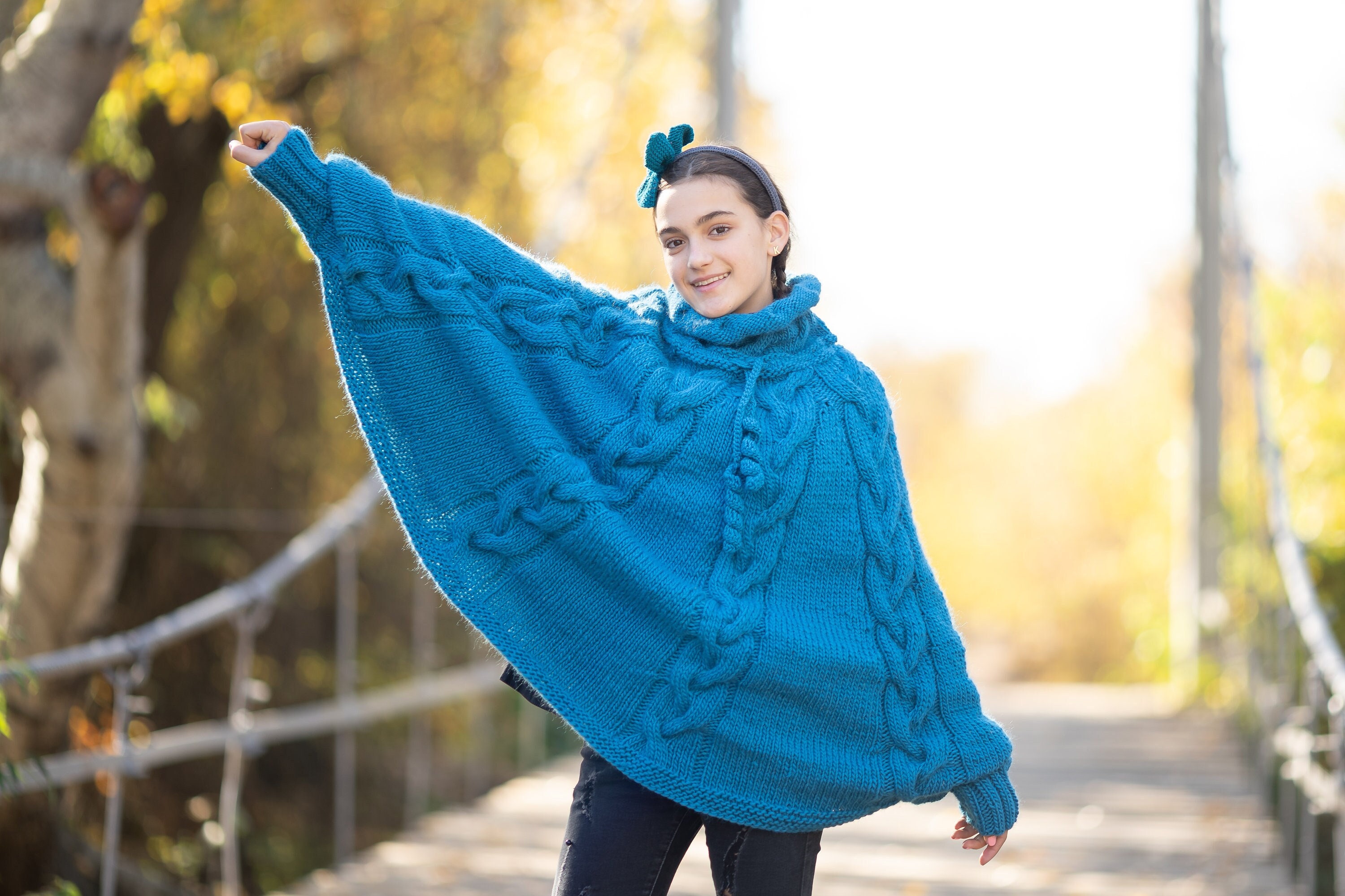 royal blue poncho sweater