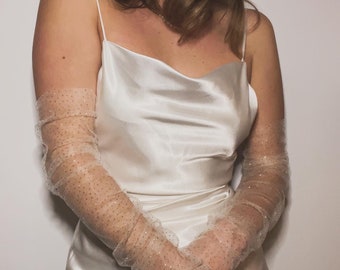 Bridal Gloves in Shimmering Tulle | Long Wedding Gloves |