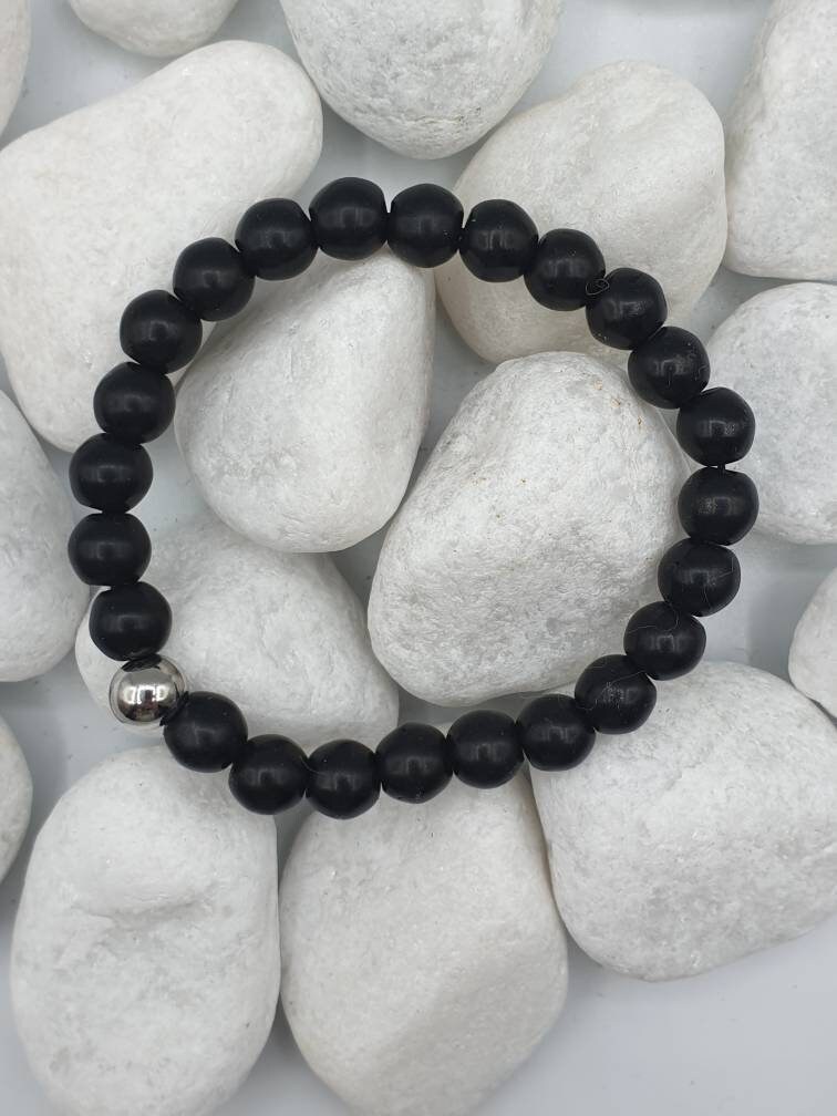 Black Jade Bracelet with one surgical steel bead. 8mm 16cm | Etsy