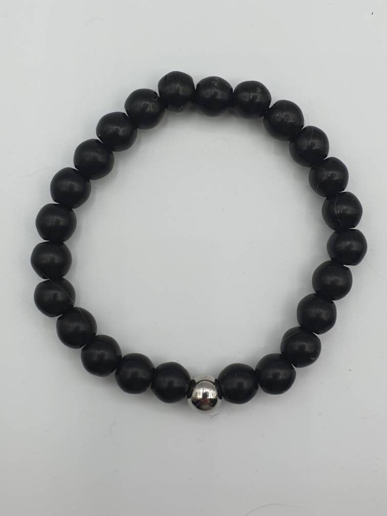 Black Jade Bracelet with one surgical steel bead. 8mm 16cm | Etsy