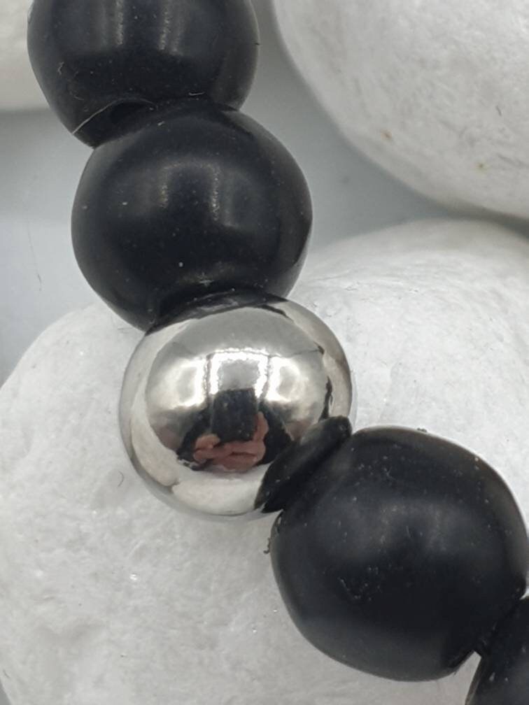 Black Jade Bracelet with one surgical steel bead. 8mm 16cm | Etsy