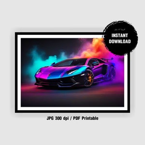 Printable Neon Lamborghini Digital Download - Neon Prints - Neon Lambo - Bedroom Posters - Bedroom Prints - Car Art - Sports Car - Kids Room